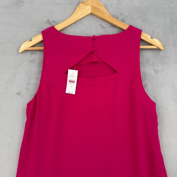 Loft Womens Pink Sleeveless Ruffle Hem Cutout Back Shift Dress Size 10 NEW - Picture 8 of 13